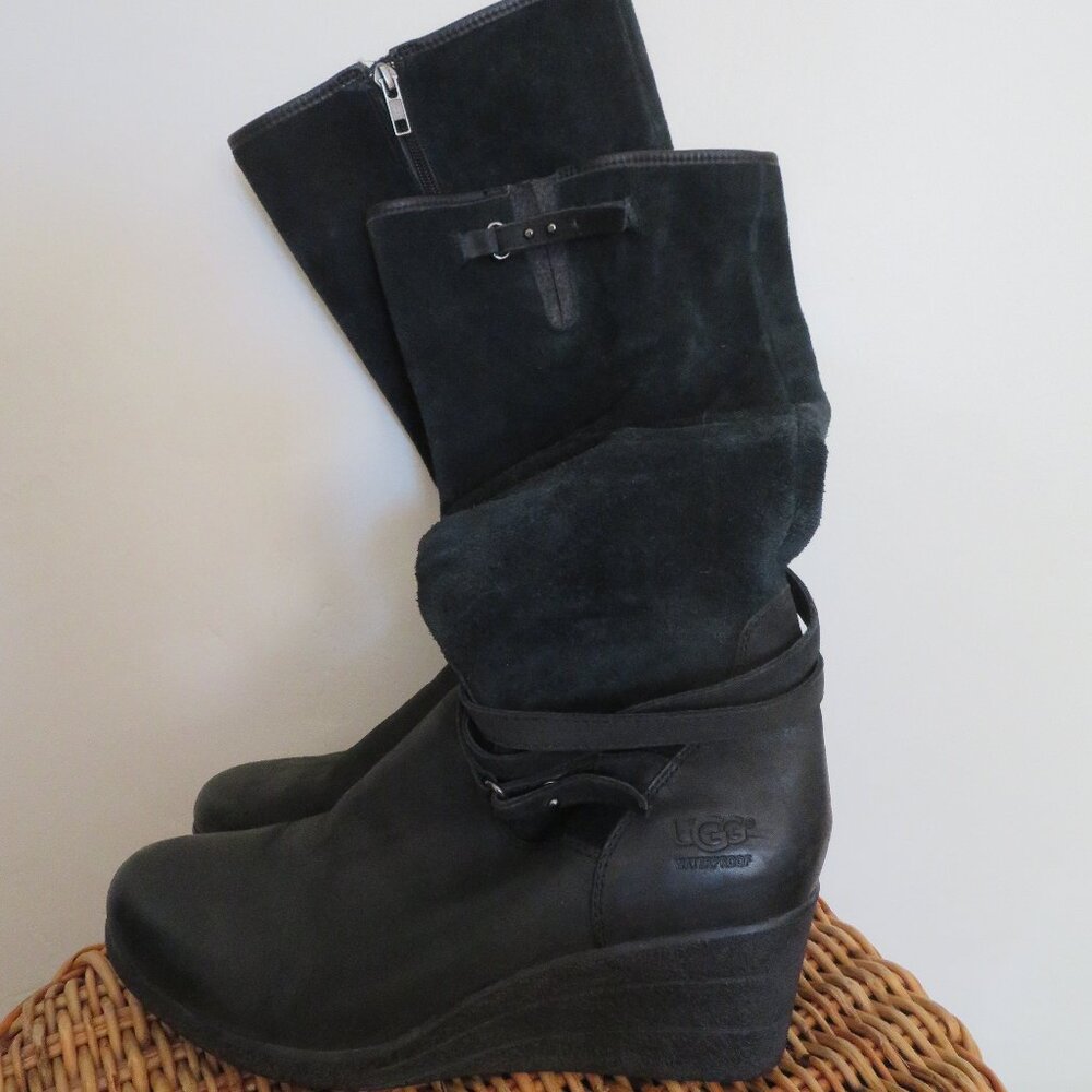 Ugg | Size 9 | Lesley Waterproof Suede Black Wedges Knee High Boots
